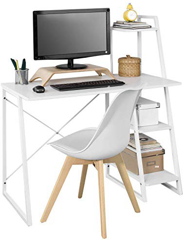SoBuy Mesa de Escritorio, Mesa de Ordenador con Tres Estantes,Color Blanco,FWT29-W,ES (Mesa)
