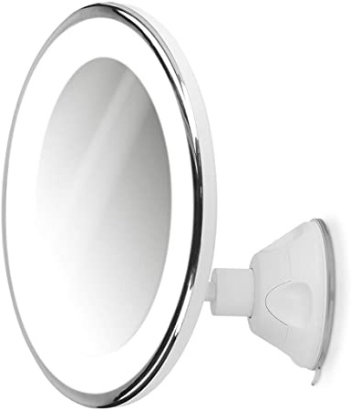 Navaris Espejo de Aumento x5 con luz - Espejo con Ventosa e iluminación LED - Giratorio y Ajustable 360° - Espejo de Maquillaje y depilación