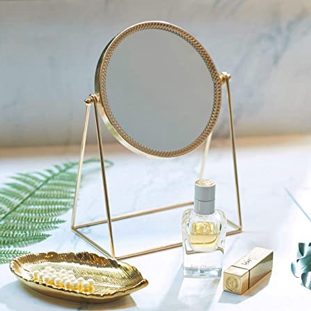 PuTwo Belleza Espejo cosmético, diseño Decorativo, Princesa Estilo de un Solo Lado Espejo – champán Dorado