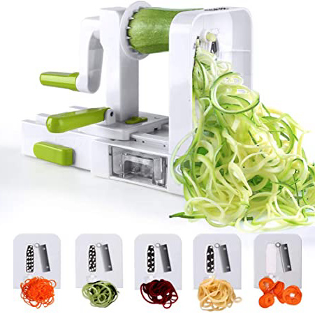 Sedhoom Espiralizador de Vegetales Cortador de Verduras de 5 Cuchillas,Doblado Espiralizador de verduras en Espiral, Juliana, Espaguetis, Tallarines, Cintas o Fideos