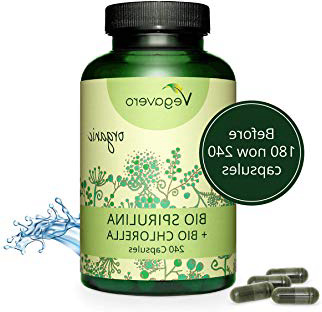 Spirulina + Chlorella Orgánica Vegavero® | La Dosis Diaria Más Alta: 2000 mg | Ahora 240 Cápsulas | Testado en Laboratorio | Algas Marinas | Clorofila e Hierro | Cansancio + Anemia + Energía
