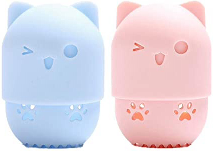 Estuche de viaje de silicona para esponjas de maquillaje, 2 unidades, con forma de gato, organizador de esponja de maquillaje, lavable y reutilizable, para el hogar