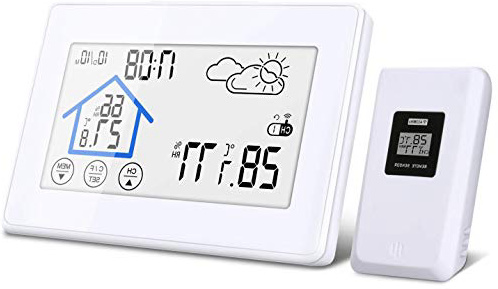 DIGOO Estación Meteorológica Interior y Exterior con Sensor Inalámbrico al Aire Libre, Termometro Ambiental DG-TH8380 con Botón Táctil, Monitor de Temperatura y Humedad