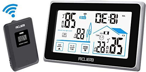 FLYLAND Estación meteorológica inalámbrica, estación de pronóstico de termómetro Digital Interno y Externo, Monitor de Humedad de Temperatura doméstica, Sensor Digital Remoto para higrómetro de Mesa