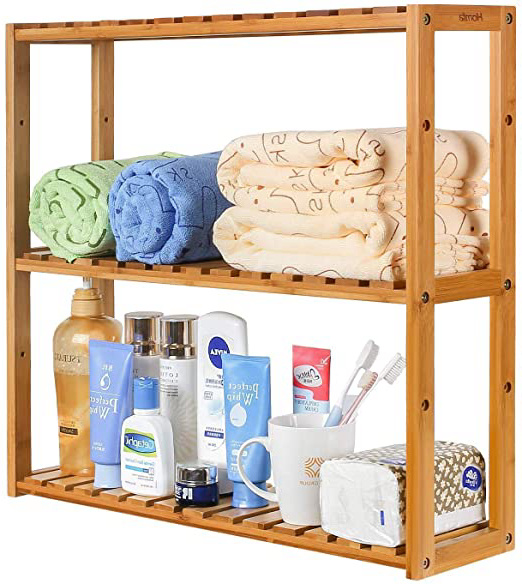 Homfa Estanteria Baño Pared Estantería de bambú Baño Sala o Cuarto con 3 Niveles para almacenaje y organización 60x15x54cm