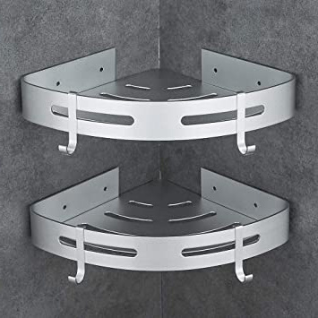 Hoomtaook Estanteria Ducha sin Taladros Estanteria Baño Ducha Rinconera Estantería de Esquina para Baño Ducha Aluminio, Acabado Mate, Estantes, 2 piezas Plata