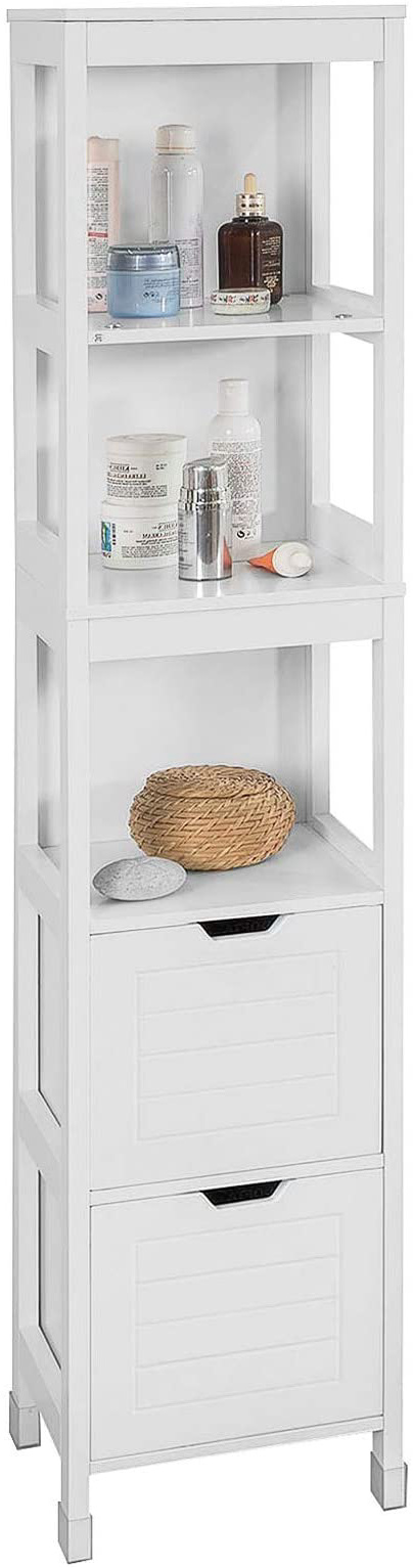 SoBuy Mueble Columna de Baño, Armario para Baño Alto,Estanterías de Baño-2 Puertas y 1 Cajón,FRG126-W,ES (Blanco)