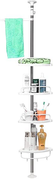 Homfa Estanterías de Baño Estanteria Ducha Triángulo Altura Ajustable 97-310cm 4 Niveles Gran Capacidad con Barra de Toalla (Estanteria Ducha)