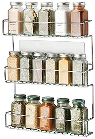 mDesign Especiero de cocina autoadhesivo AFFIXX – Estanterías metálicas para especias con tres estantes – Práctico organizador de especias de color plateado – Metal