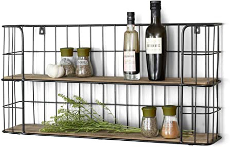 LIFA LIVING Estantería de Pared con 2 estantes, Madera y Metal, Diseño Vintage Industrial, Forma Rectangular, 66.5 x 33.6 x 14.3 cm