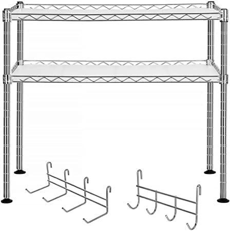 SONGMICS Estantería de Cocina, Estantería Cromada Multifuncional Organizador para Cocina Soporte para microondas con 2 estantes Altura Ajustable LGR20C