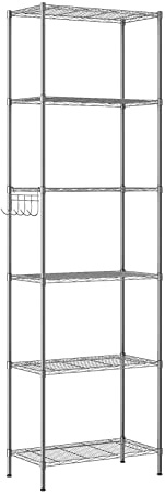 Himimi Estantería Estantería de Cocina Estantería en Metal con Ganchos Laterales de Cromado 54 x 29 x 160 cm,Plata