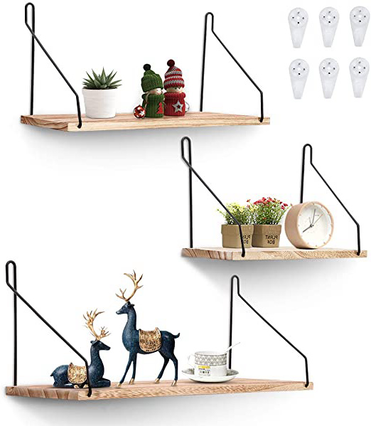 AGSIVO 3pcs Estantería de Pared, Estantería Colgante, Baldas Flotantes en Madera Decoración de Pared para Cocina/Baño/Dormitorio/Sala de Estar