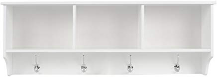 HOMFA Estantería Colgante Estantería de pared para baño Dormitorio y Cocina Estantería Cubos de Pared Blanco 3 Compartimentos y 8 ganchos 98x20x35cm