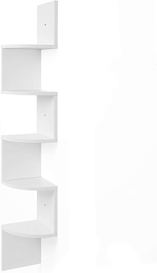 VASAGLE Estantería para Esquina, Estantería Colgante de 5 Niveles, Estantería de Pared con Diseño en Zigzag, Estantería para Libros, Blanco LBC20WT