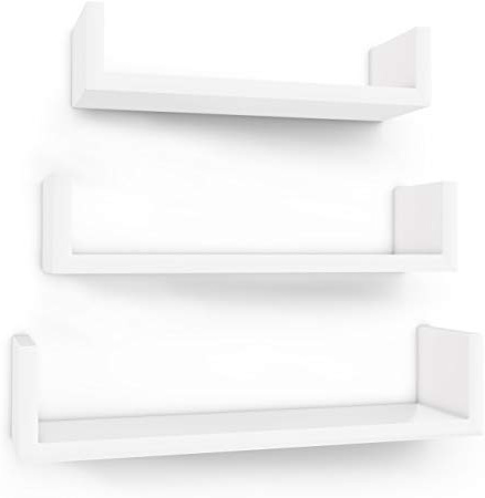SONGMICS Estante Mural Estantería Colgante en Forma de U Set de 3 estantes flotantes Decoración Creatividad MDF Blanco LWS40WT