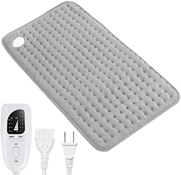 ESSEASON Manta Eléctrica Lumbar y Cervical - Esterilla Eléctrica Espalda Almohadilla Termica (30 x 60cm), Temperatura de 6 Engranajes el Calefacción Rápido, 4 Configuraciones de Temporizador (Gris)