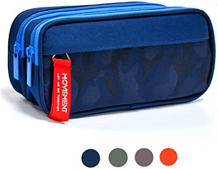 Estuche Escolar con 3 Cremalleras para Niños & Niña, lunaoo Grandes Capacidad Estuches Escolares, 22CM (Camuflaje Azul)