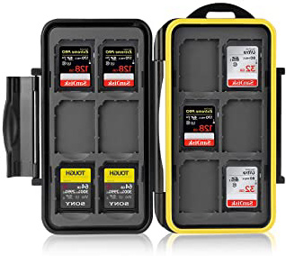 Ares Foto® Estuche impermeable Anti-choque para tarjetas de memorias 12 x tarjetas SD. Recubrimiento de goma de alta calidad: Protección perfecta contra la humedad.