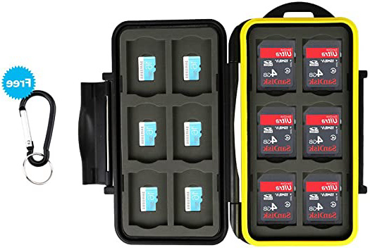 JJC Estuche impermeable para tarjetas de memorias: 12 x tarjetas Micro SD SDHC SDXC + 12 x tarjetas SD SDHC SDXC con mosquetón