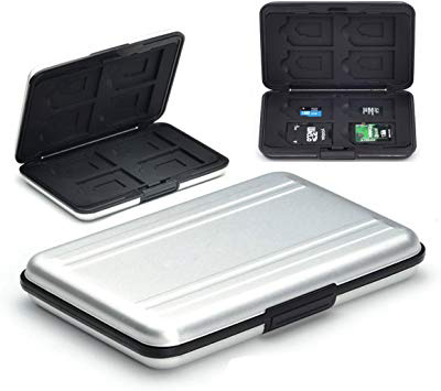 flycoo estuches para tarjetas memoria protección antigolpes antipolvo impermeable antimagnétique caja para 8 SD tarjetas 8 TF/Micro SD Tarjetas plateado plata