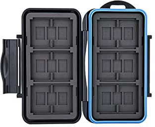 JJC Estuche Impermeable para 36 Ranura Tarjetas de memorias: 18 x Tarjetas Micro SD SDHC SDXC + 12 x Tarjetas SD + 6 x Tarjetas Compact Flash CF con mosquetón
