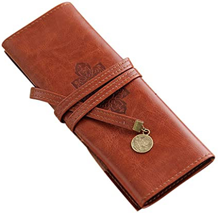 Estuche enrollable de piel sintética, bolígrafo, bolígrafo, bolígrafo de estilo vintage, organizador de maquillaje, material escolar y de oficina para la vuelta al cole, color café 21.5 * 19.5CM