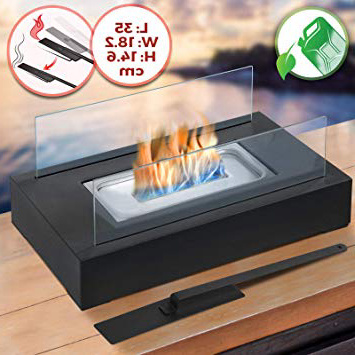 Biochimenea - con Quemador de Acero Inoxidable, Paneles de Vidrio, Apagador de Llama, Base Rectangular de Color Negro, 35x18,2x14,6cm - Chimenea de Bioetanol