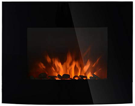 HOMCOM Chimenea Eléctrica Tipo Estufa de Pared con Efecto Llamas Atmosféricas y Luz LED de 7 Colores con Mando A Distancia 1000W/2000W 88.5x13.5x56cm