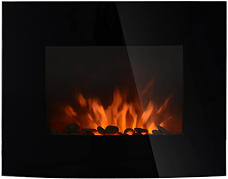 HOMCOM Chimenea Eléctrica Tipo Estufa de Pared con Efecto Llamas y Luz LED de 7 Colores con Mando a distancia 900W/1800W 65x11.4x52cm