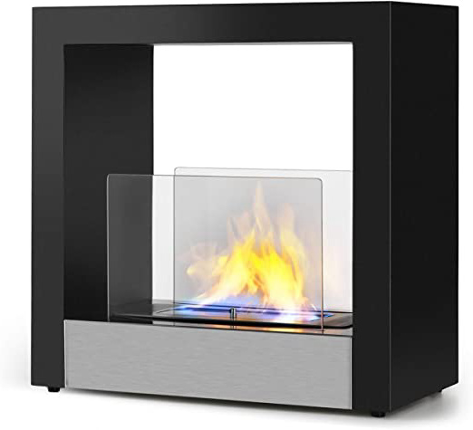 Klarstein Phantasma Cube Chimenea - Quemador de Bio etanol de Acero sin Humos ni olores, Depósito de 1,3 litros, Duración de 4 Horas, Asistente de Apagado, Acero Inoxidable y Vidrio, Negro