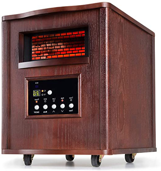 Klarstein Heatbox Calefactor infrarrojo - Aparato portátil, Calefacción con ruedecillas, 4 fuentes de calor, 1500 W, De 5 a 30 °C, AntiDryAir Heat, Mando a distancia, Nogal oscuro