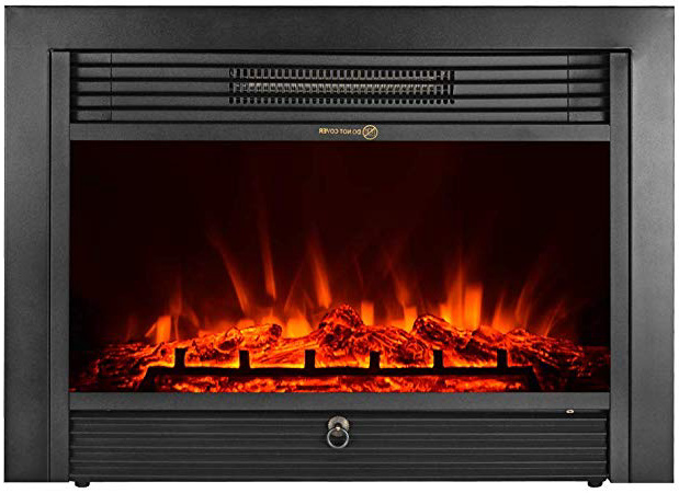 Decdeal Chimenea Eléctrica Incrustada 900W-1800W con Termostato y Temporizador,Control A Distancia,Led Efecto Llama por iKayaa