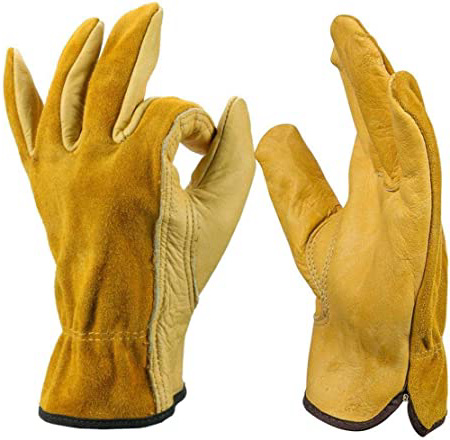 Happyl Calor extremo y Fuego Guantes resistentes de cuero con costura de Kevlar, Perfecto for chimenea, estufa, horno, parrilla, soldadura, barbacoa, sostenedor de pote, Animal Manipulación Guantes de
