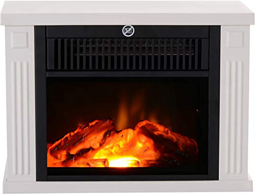 HOMCOM Portátil Mini Estufa Eléctrica Calefactor Chimenea Pequeña Termostato Ajustable 600/1200W Llama Decorativa 34x17x25cm Blanco