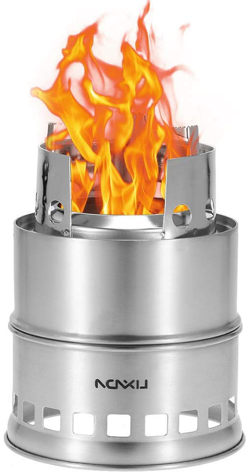 Lixada Estufa de Leña y Alcohol Solidificado Hornillo Portátil Ligero de Acero Inoxidable para Cámping Picnic Cocina Barbacoa Al Aire Libre