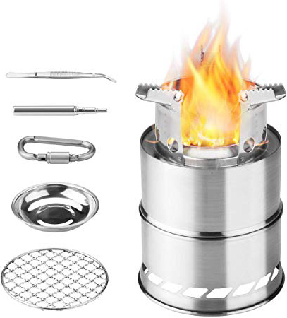 Awroutdoor Estufa de Leña Camping, Hornillo Alcohol Portátil Malla de Barbacoa & Fuelle de Fuego para Excursionismo al Aire Libre Senderismo Senderismo Picnic Barbacoa