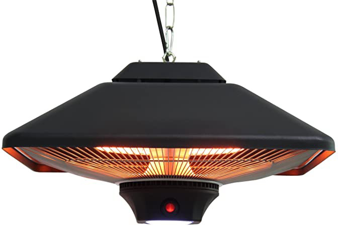 HOMCOM Outsunny Estufa Colgante de Techo Tipo Calefactor Eléctrico Radiante Halógeno para Interior y Exterior 1000/2000W con Control Remoto 43x43x25cm