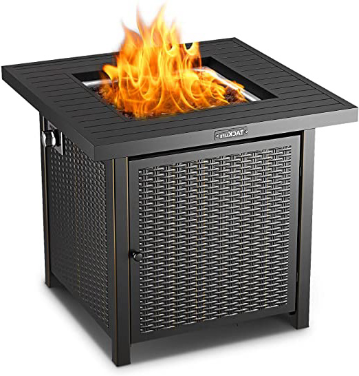 TACKLIFE Estufa de Mesa Cuadrada de Gas, Encendido automático de 28,000 50,000 BTU, Superficie de Acero a Rayas Fuertes, Mesa de Fuego en Invierno, Hermosa Mesa de Café en su Jardín en Verano