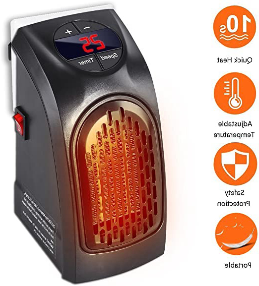 Handy Heater - Gesundhome 350W Mini Portátil Estufa Eléctrico Calefactor Cerámicos Calefacción de Pared Termoventilador con Digital Termostato Ajustable para Oficina/Casa/Garaje/Camper