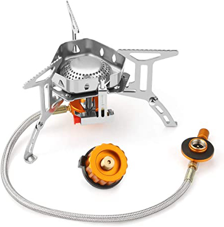 Awroutdoor Estufa de Camping, 3500W Mini Estufa Plegable de Acero con Encendido piezoeléctrico, Mini Estufa de Gas Ultraligera y Duradera/ Picnic/mochilero/Senderismo