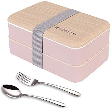 Binoster Fiambrera bento Box Original Lunch Box Lunchbox Caja de Almuerzo contenedor Bundle Divider Estilo japonés a Prueba de Fugas con Acero Inoxidable Utensilios Cuchara y Tenedor bambú (Rosado)