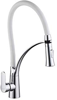 PHASAT Grifo de Cocina Extraíble 2 Funciones Blanco Silicona 360° Giratorio Grifo de Fregadero Monomando de Grifería Cocina Agua Fría y Caliente V43