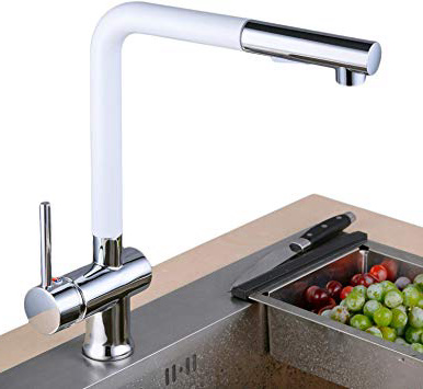 2 funciones Grifo de cocina extraíble 360° Giratorio Grifo de Fregadero Monomando de Fregadero Grifería cocina Agua Fría y Caliente,Blanco