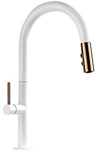 Grifo cocina Blanco, Grifo Fregadero con Ducha Extraible 360° Giratorio 2 Funciones Caño Monomando de Grifería Cocina PHASAT KW01E