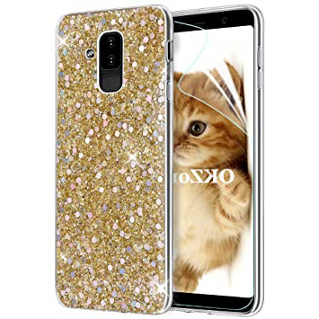 OKZone Funda Samsung Galaxy A6 Plus 2018 Carcasa Purpurina, Cárcasa Brilla Glitter Brillante TPU Silicona Teléfono Smartphone Funda Móvil Case para Samsung Galaxy A6 Plus 2018 (Oro)