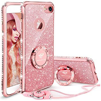 OCYCLONE Fundas para iPhone 7/iPhone 8,Purpurina Fundas Carcasa con Anillo para Mujer,Ultra Slim Soft TPU Fundas Movil con Glitter Brillante Anillo Bumper Apple iPhone 7,iPhone 8 para Mujer,Oro Rosa
