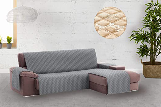 Textilhome - Funda Cubre Sofá Chaise Longue Circus, Protector para Sofás Acolchado Brazo Izquierdo. Tamaño -240cm. Color Gris (Visto DE Frente)