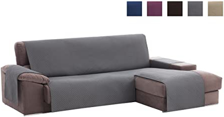 Textilhome - Funda Cubre Sofá Chaise Longue Adele, Protector para Sofás Acolchado Brazo Izquierdo. Tamaño -200cm. Color Gris (Visto DE Frente)