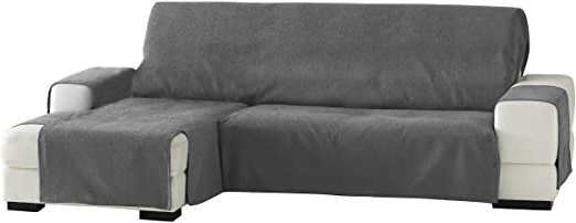Eysa -Zoco Fundas de Sofa Prácticas, Chaise Longue 240 cm, derecha Vista Frontal, Color Gris